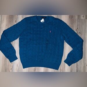 Ralph Lauren 100% Cotton Long Sleeve Blue Knit Sweater XL New